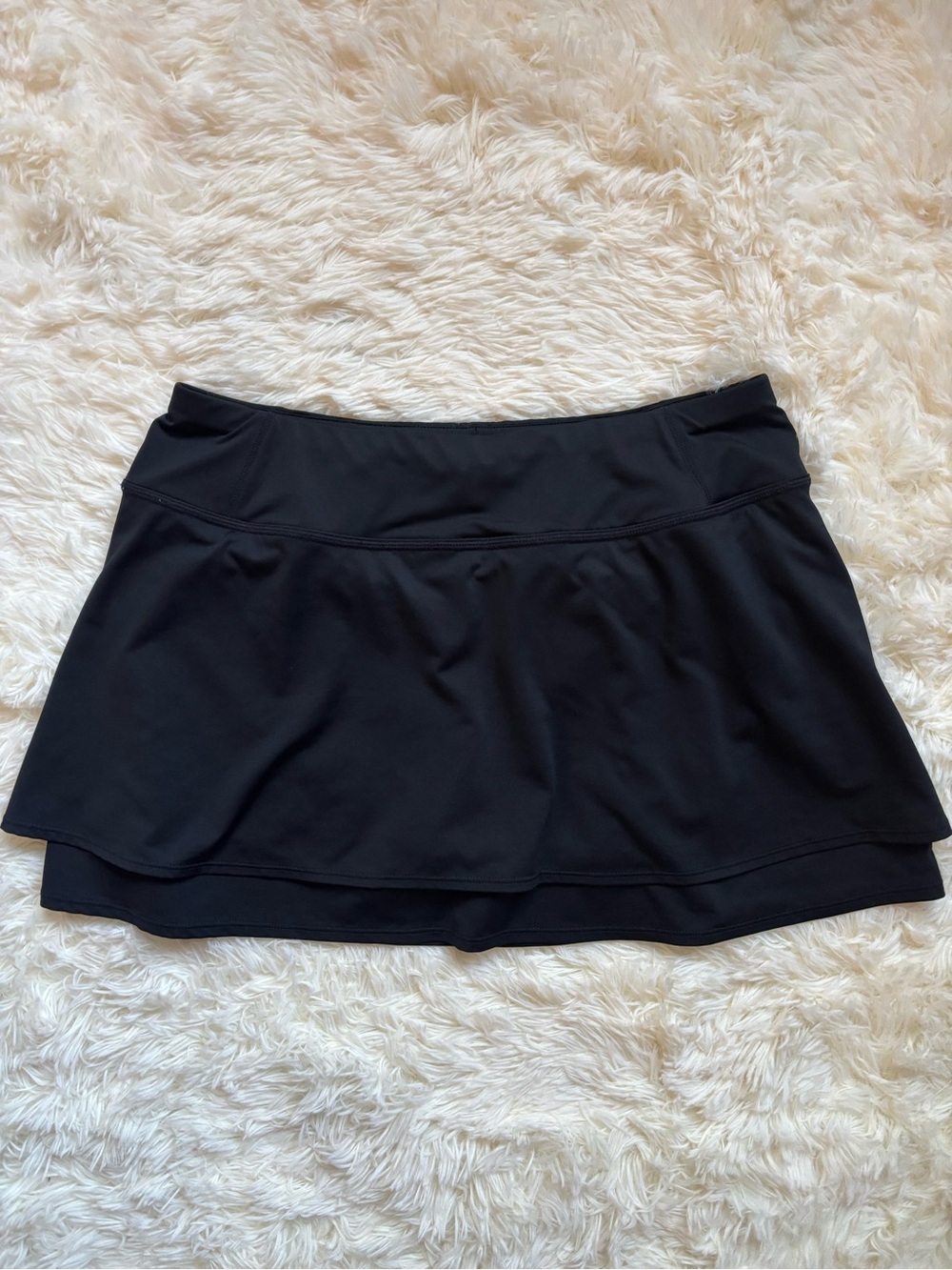 Athleta Double Flounce Tennis Skort Black Zip Pocket Womens L